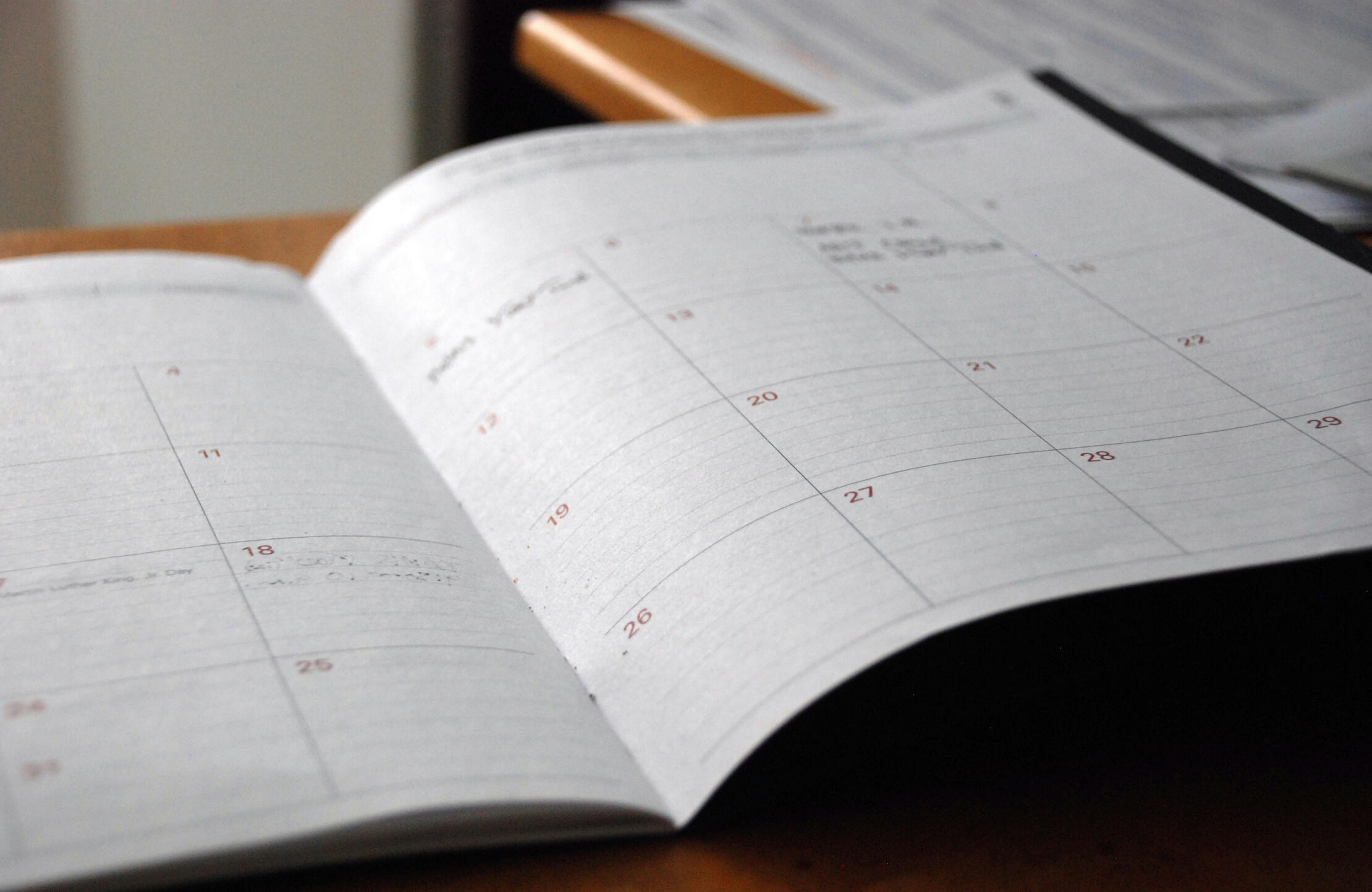 Services main page Open planner showing monthly spread